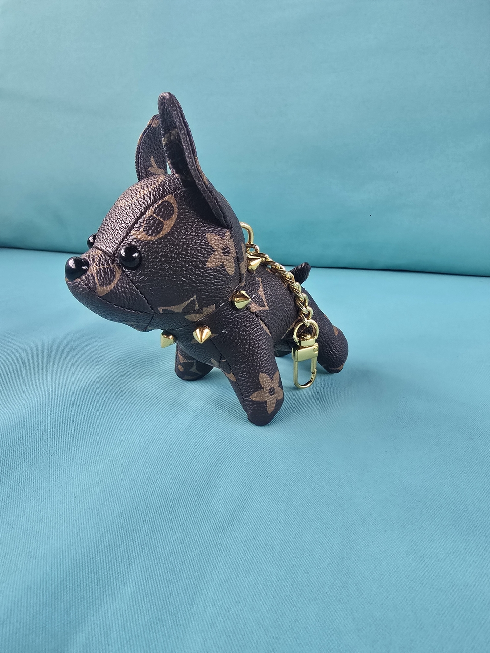 Studded Collar Dog Bag Charm - Brown - Picture 4 of 6